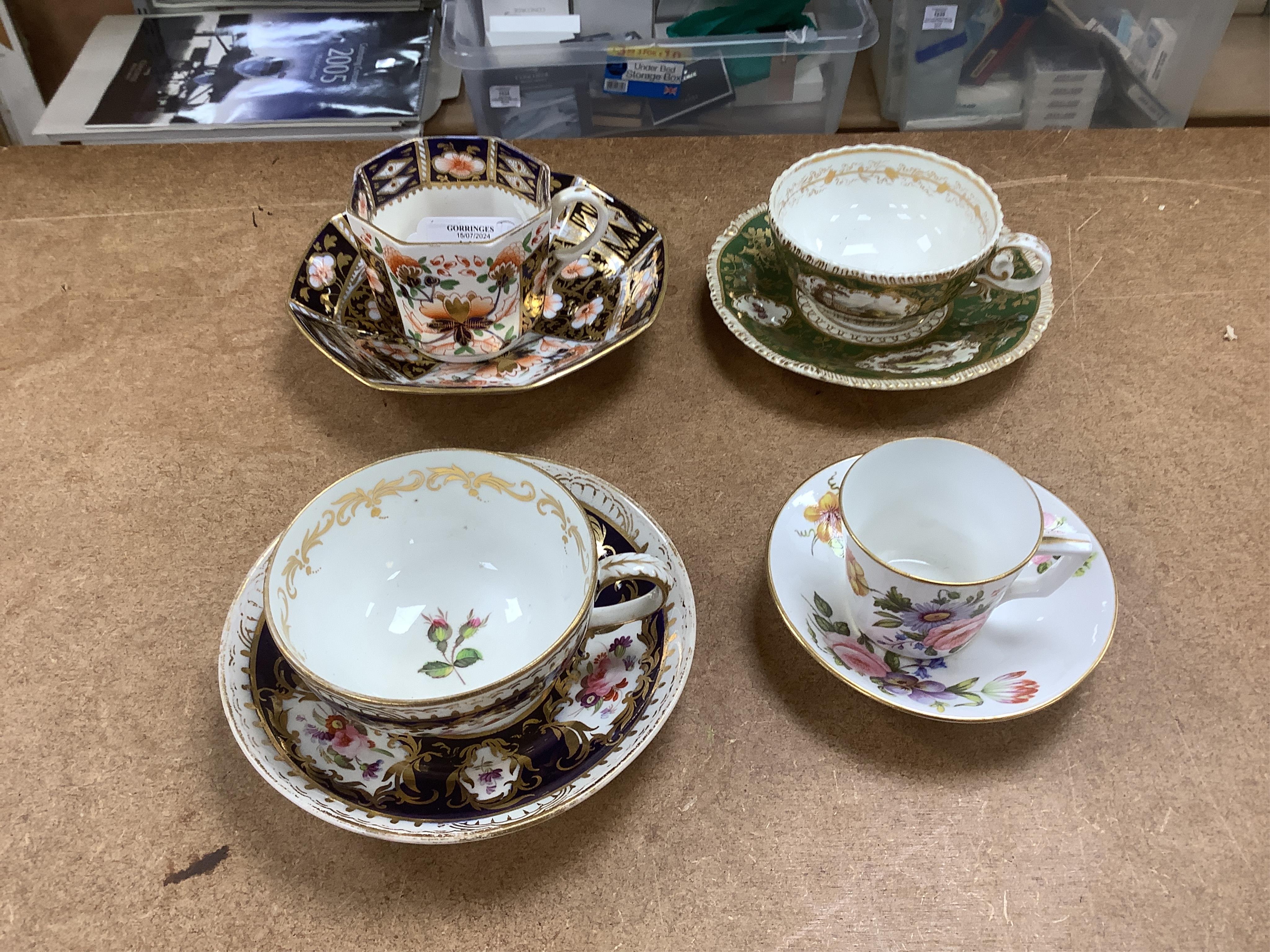 A collection of 19th century and later porcelain to include Aynsley, Davenport, Royal Crown Derby and Spode, some Imari pattern, largest 23cm in diameter. Condition - varies, mostly fair